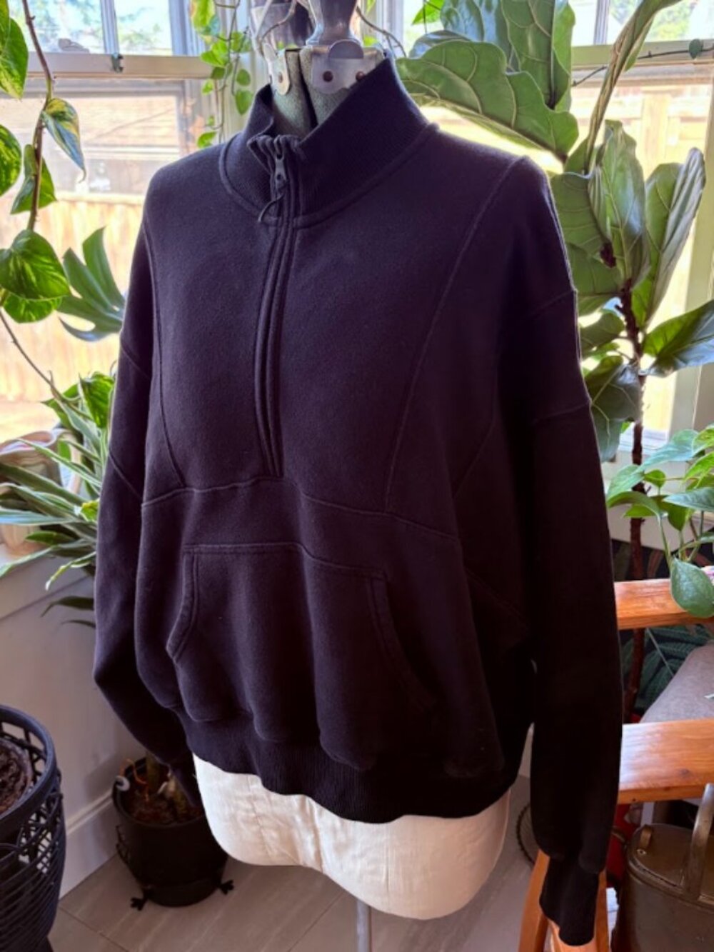 Offline by Aerie Black Quarter Zip Fleece Sweatshirt L